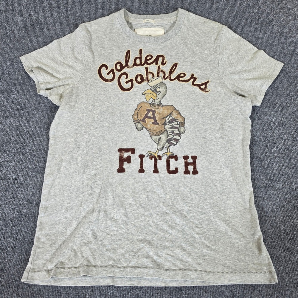 Abercrombie & Fitch Mens XL Muscle Tee Gray Golden Gobblers Graphic T-Shirt